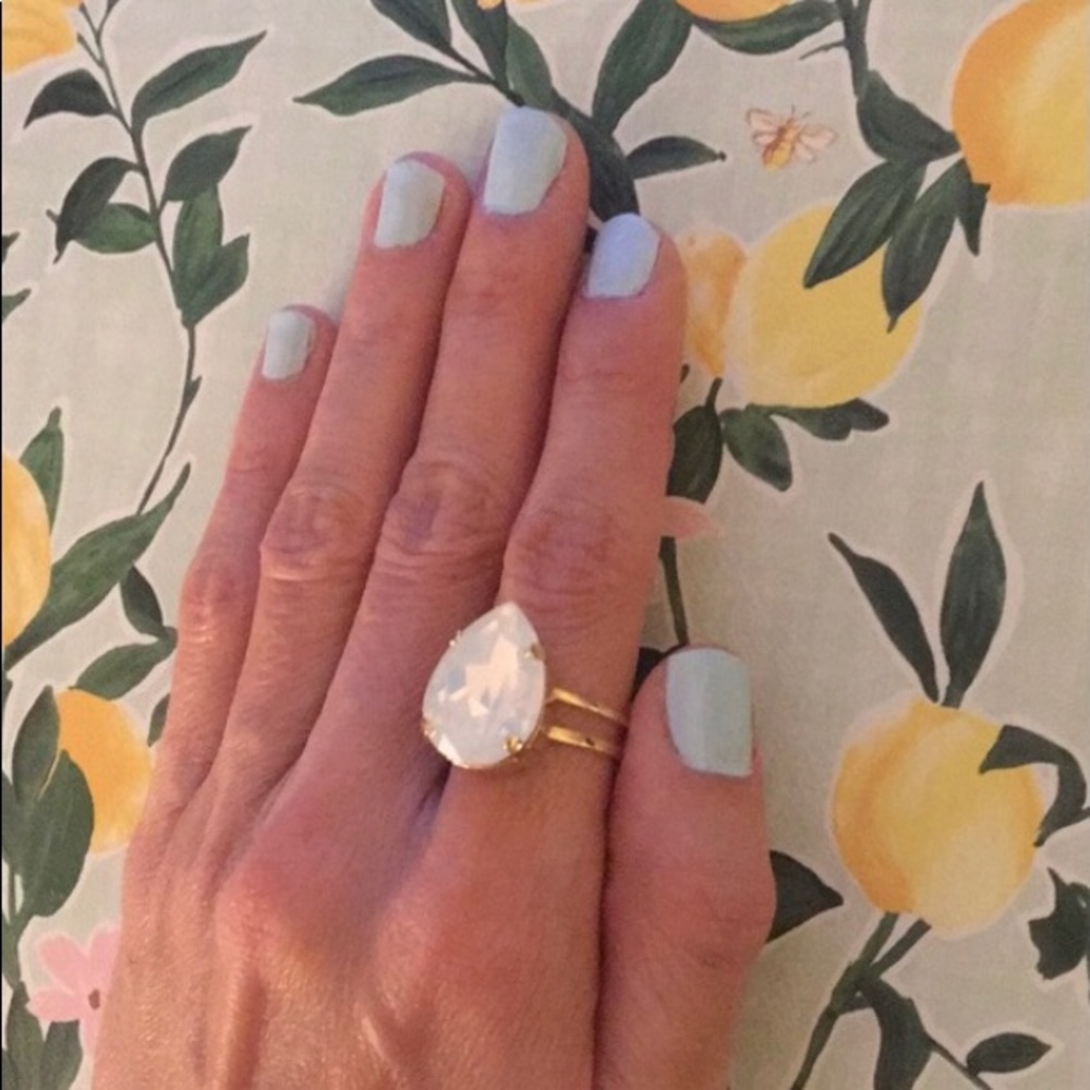 White Opal + Gold Pear Crystal Statement Ring - Picture 6 of 16
